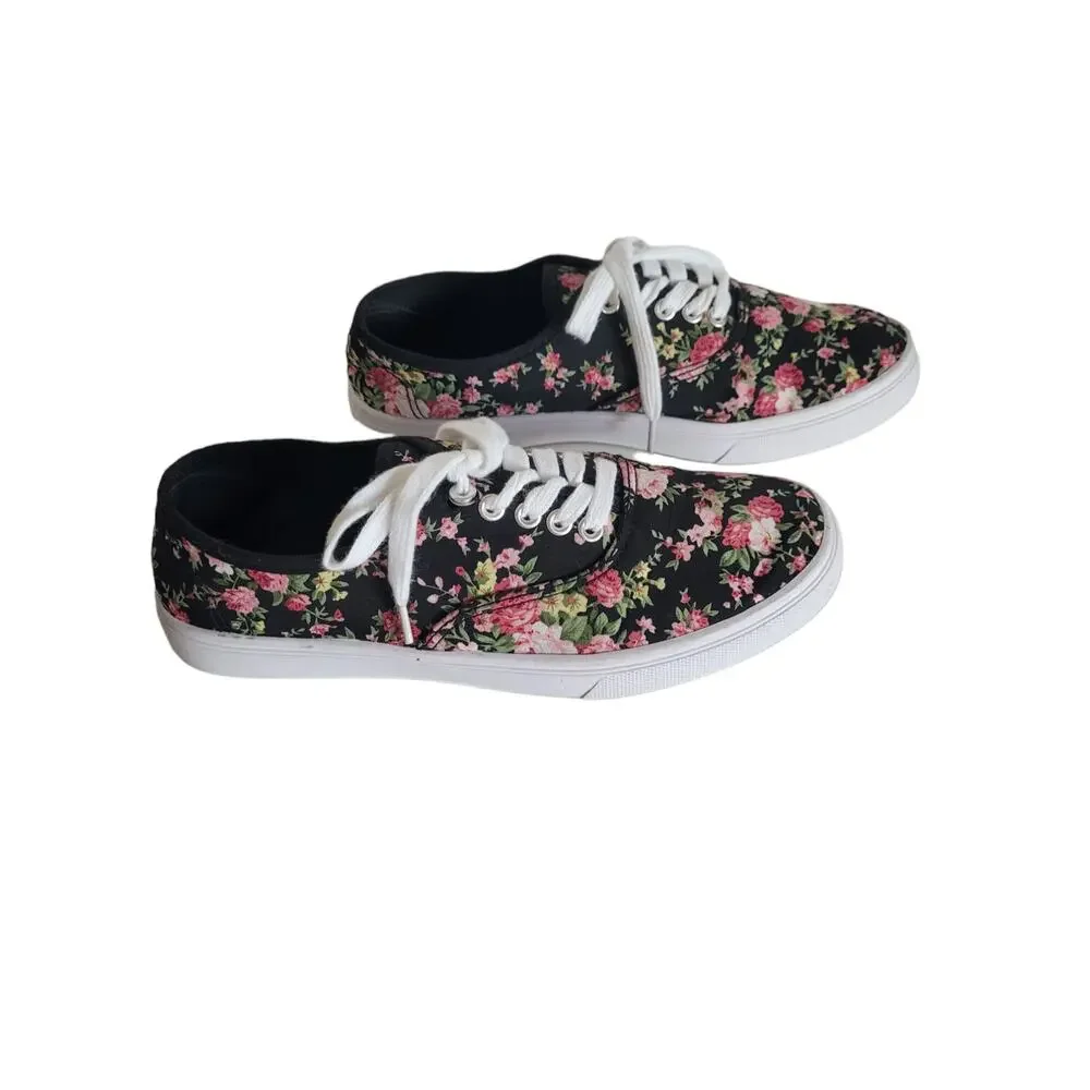 Charlotte Russe Women's Lace Up Low Top Floral Casual Shoes Size 9